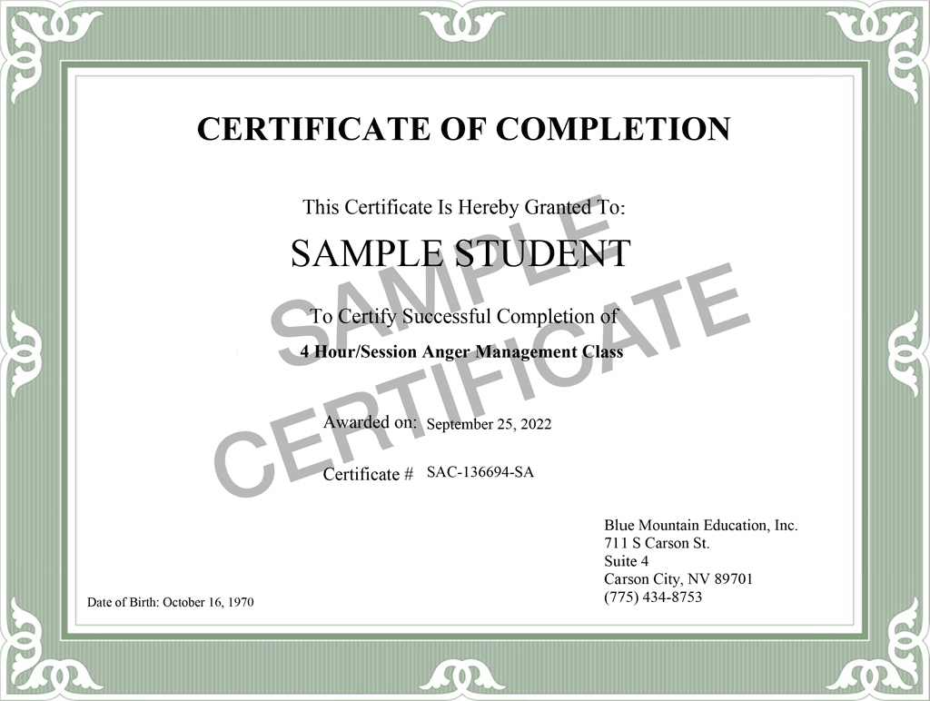 Sample Certificate of Completion
